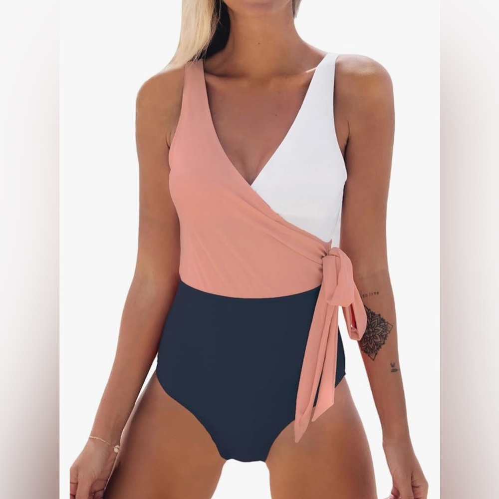 Cupshe Peach and White Wrap One Piece Swimsuit